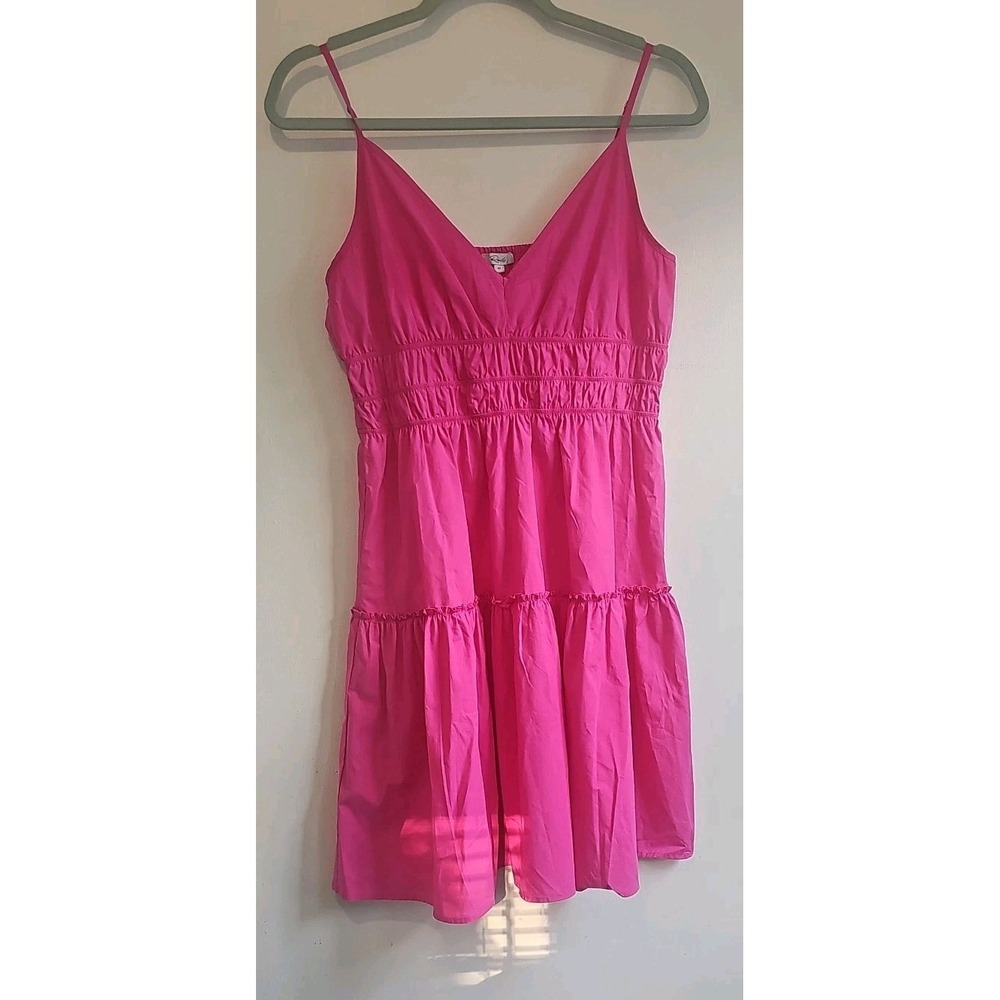 Rails Carmen Dress Azalea Hot Pink Tiered V Neck Smocked Barbie Sundress Sz m